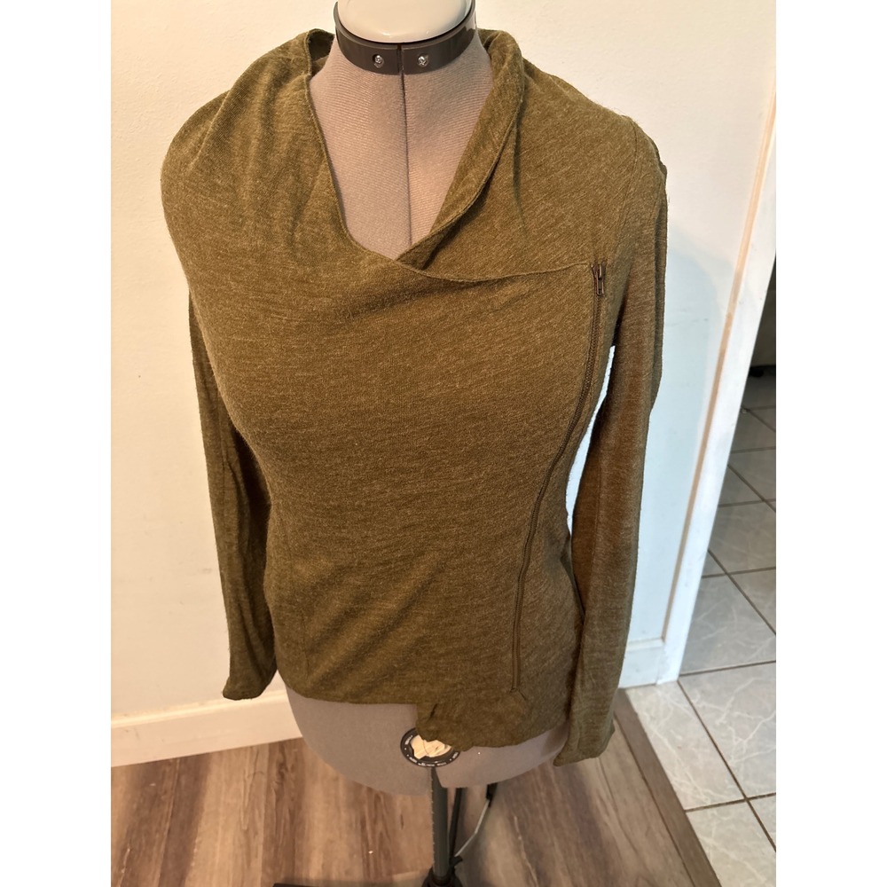Market & Spruce Asymmetric Zip Cardigan Womens S Olive Green Excellent Cowl Neck